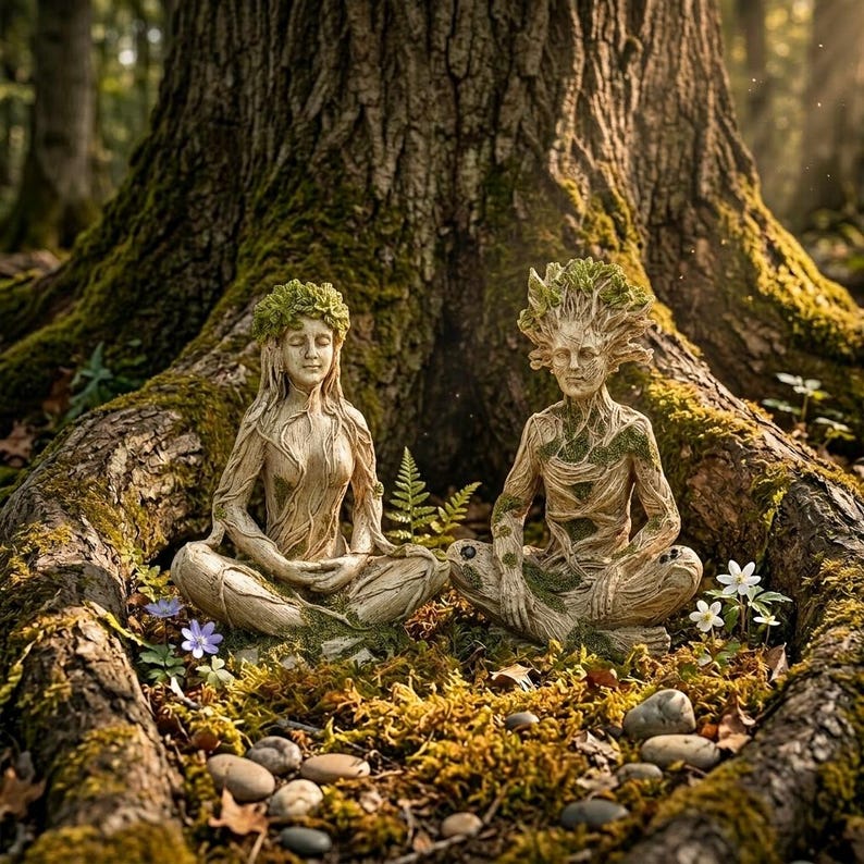 🔥Limited Time 50% OFF|Mother Earth & Forest God Tree Root Meditating Statue, Resin Garden Decor Figurines (2 Styles)