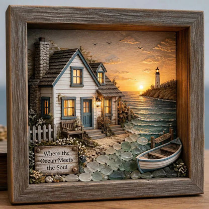 🎁Last Day 49% OFF 🔥💝Coastal Lighthouse Sea Glass Shadow Box Night Light